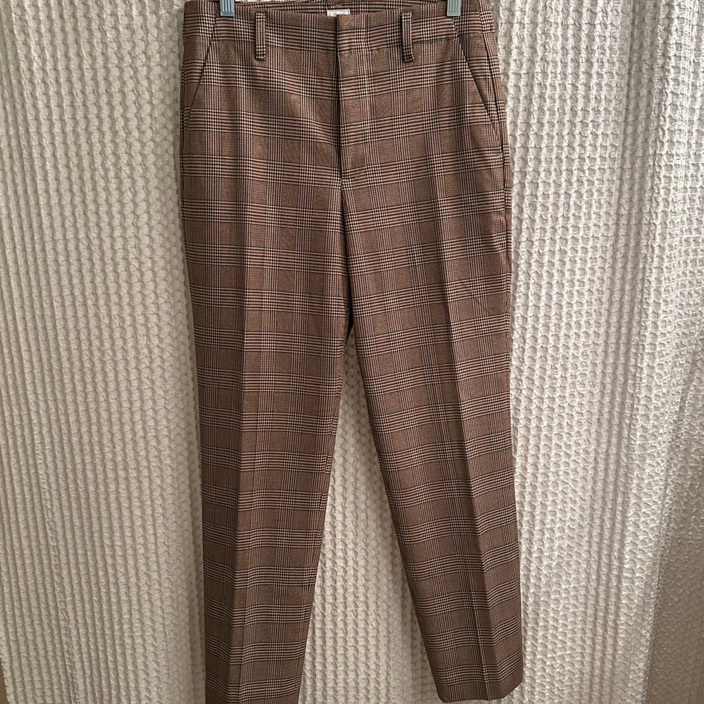 GAP Hire Rise Slim Taper Pant - Brown Plaid - Size 6